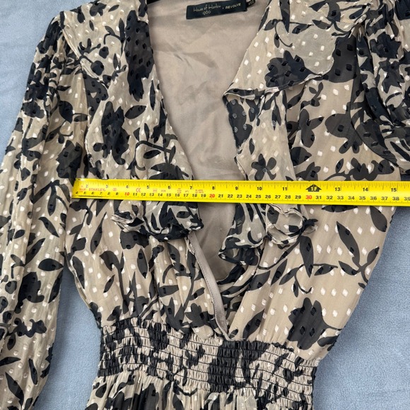 House of Harlow 1960 x REVOLVE Floral Maxi Dress Smocked Waist Beige Black XXS - Picture 6 of 9